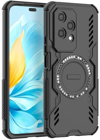 LVVFEI Cover Magnetica per Honor 200 Lite 5G (Non per Honor 200), Compatibile con MagSafe, Custodia Magnetica per Honor 200 Lite con design Antiurto e Fori di Ventilazione - Nero