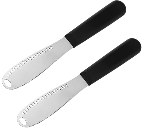Penitue 2pcs Butter Knife Spreader, 3-in-1 Stainless Steel Hard Better Butter Shaver Curler Cutter with Holes & Serrated Edge Effortless Spreader Spreading for Cheese Jam Kitchen Gadgets Tool