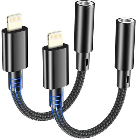 bakibo 2 Pezzi Adattatore i Phone Jack 3,5 mm, [Certificato MFi ] DAC HiFi | Adattatore Cuffie i Phone Cavo Dongle (Nessuna Funzione di Chiamata) Adattatore Jack per iPhone 14/13/12/Pad, Nero