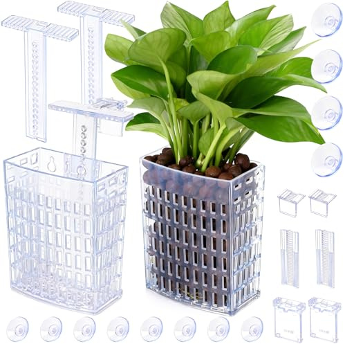 2026 Latest Upgraded Aquarium Plant Holder Adjustable Height with Extendable Hook and Suction Cup for Fish Tank Aquaponic Plant Cultivation and Aquascape Accessories Decorations (2 Pack) Transparent
