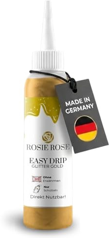 ROSIE ROSE- Easy Drip in Gold (130g) - Kein Erwährmen - Drip für Torte mit Metallic Effekt - Cake Glasur & Kuchenglasur für Torten Deko & Kuchen Deko - Tortenguss Drip zum Verzieren