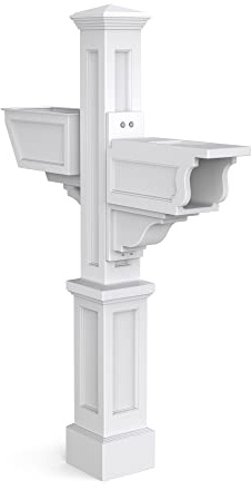Mayne Signature Decorative Mail Post with Newspaper Holder & Planter, White