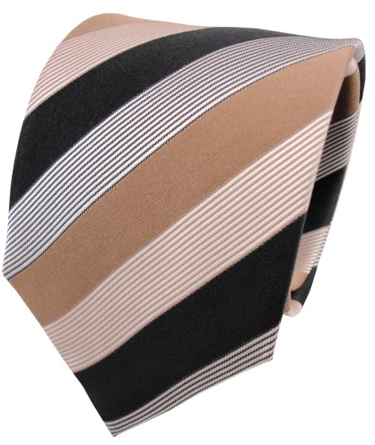 TigerTie Designer Seidenkrawatte in beige braun gold schwarz weiß gestreift