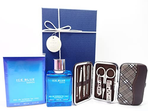 Luxus-Geschenkset für Herren, Eisblau, 100 ml, Eau de Toilette für Männer und Maniküre, Pflege-Reisewerkzeug-Set – Geschenkset für Ihn