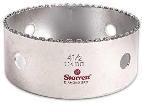 Starrett Diamond Grit Hole Saw - Ideal for Drilling Small Diameter Holes - 4-1/2 Diameter, 1-5/8 Cutting Depth, 5/8-18 Thread Size, XA2/XA10 Arbor Type, Silver - KD0412-N