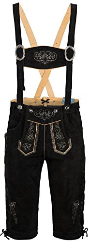 Herren Trachten Lederhose mit Träger - Kniebund Trachtenlederhose - Oktoberfest Tracht Hose schwarz Gr. 46-60 SW3 (48)