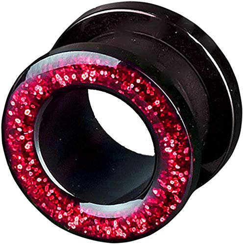 viva-adorno 1 Stück Flesh Tunnel Acryl Glitzerdesign zum Schrauben Z2c, Größe: 12mm, Rot
