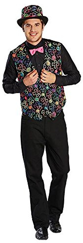 PartyXpeople Freaky Dandy 14114-48 Costume pour homme - Motif fluo - Avec nœud papillon rose fluo - Carnaval - Noir et multicolore