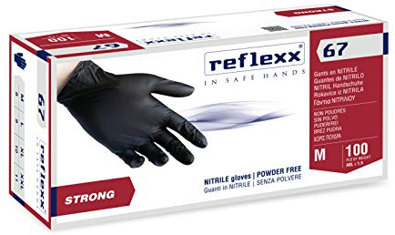 REFLEXX R67/XL puderfrei Nitril Handschuhe Gr 5.5, Gr. X-Large, Schwarz (100 Stück)