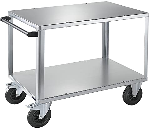 EUROKRAFT Active Green Premium-Montagewagen - 2 Ladeflächen mit verzinkten Stahlblech-Auflagen - Ladefläche 1050 x 700 mm, Gestell verzinkt - Bestellwagen Fahrbare Werkbank Fahrbarer Arbeitstisch