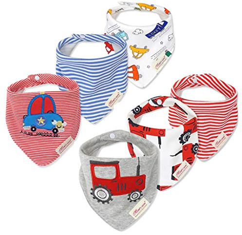 Minizone Baby Halstücher 6er Set, Superweiche und Saugfähige Dreieckstücher aus Baumwolle Sabberlätzchen Baby mit Süßen Designs für Jungen