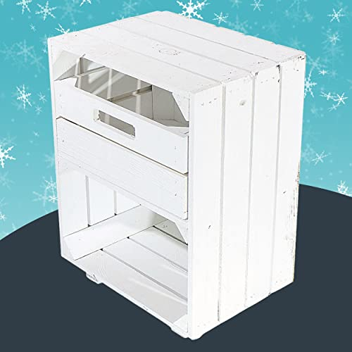 Moooble 2 weiße Nachttische mit Schublade 30,5cm x 40cm x 54cm Nachtschrank Tisch Regalkiste Apfelkisten Weinkisten Obstkiste Weiss Shabby chic Ablage Landhaus DIY modern