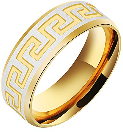 PAURO Herren Edelstahl Schwarz und Gold Great Wall Pattern Vintage Ring (Gold(Edelstahl), 52 (16.6))