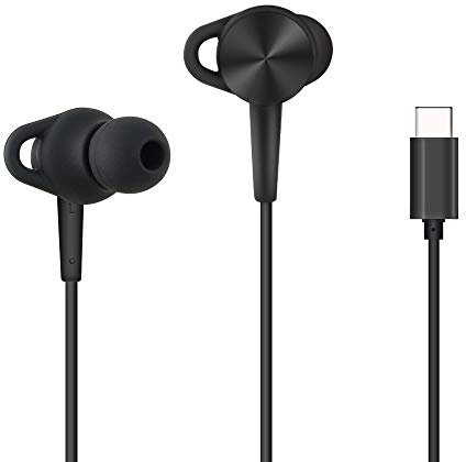 SUMWE USB C Headphone Hi-Fi Digital Stereo Metal Earphone in-Ear Type C Earbud w/Mic for Google Pixel 5/4/3, Samsung Galaxy S21/20/Note 10, Huawei Mate 40/P20/30, iPad Pro, OnePlus - BK