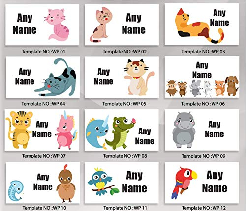 Pack of 46 Personalised Stick On Waterproof Name Labels for Children Water Bottles, Lunchbox, School Items - Range of Designs Available [37mm x 21mm] E2 Stickers Limited