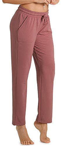 icyzone Damen Jogginghose Sweathose Lang Sporthose Freizeithose geradem Bein Hose mit Tunnelzug (M, Rauchiges Rosa)