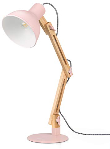 tomons Lampada da Lettura Design Legno Classico, Lampada da Tavolo, Lampada da Scrivania, Regolabile, Eye-friendly, Lampada da Lavoro, Lampada da Ufficio, Lampada da Comodino, Rosa
