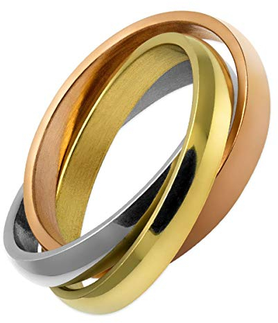 Soul-Cats Ring Tricolor aus Edelstahl ineinander verschlungen rosé Gold Silber, Größe: 17