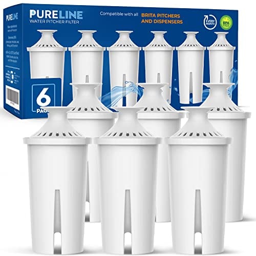 PURELINE 35557 Pitcher Water Filter Replacement. Compatible with Brita Classic, Grand, and Wave Pitchers. Also Compatible with Mavea 107007. (6 Pack)