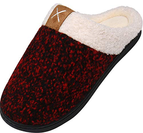 Chaussons Maison Mixte Hommes Femmes Hiver Peluche Douce Pantoufle D'intérieur Mousse à Mémoire Confort Chaud Doux Chaussures pour la Maison, Warm Rot 40/41 EU