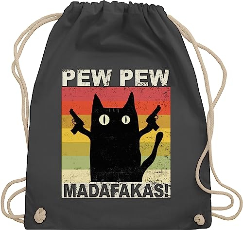 Shirtracer Turnbeutel Rucksack - Sprüche Statement - Pew Pew Madafakas - Unisize - Dunkelgrau - mit aufschrift cat beutel statements cats stoffrucksack sprüchen katze bag katzen stoffbeutel katzen-