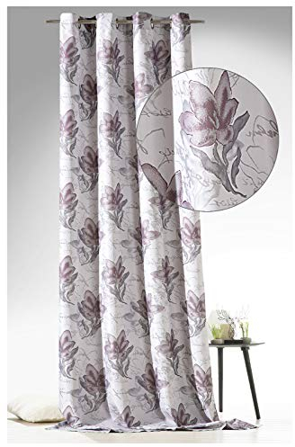 heimtexland ® Ösenschal Edler Jacquard Dekoschal Blickdicht Blume Lettering HxB 245x140 Vorhang Aubergine Typ701