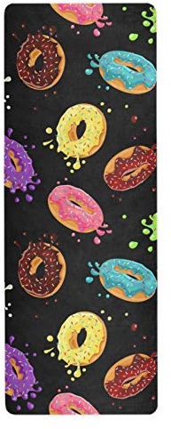 RELEESSS Bunte niedliche Donut-Reise-Yogamatte, rutschfest, leicht, faltbar, Übungsmatte für Yoga, Pilates, Gymnastik, Bodenübungen