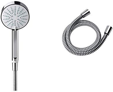 Mira Showers 1.1605.237 Beat 11 cm 4-Spray Shower Head - Chrome & 1.1605.167 Response Plastic Easy Clean Shower Hose 1.25 m, Chrome