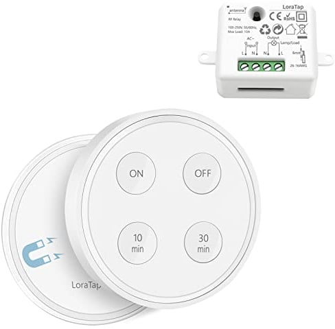 LoraTap Kit Interrupteur Sans Fil, Avec Minuterie 10min 30min, Récepteur 2500W, Emetteur Radio 868Mhz, Va et Vient, Commande à Distance Mural Pour Eclairage VMC