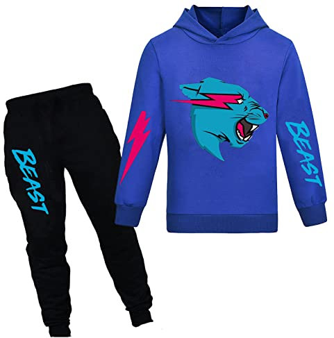 Mr Beast Jungen Hoodies YouTube Gamer Kleidung Set Lightning Cat Hoodie und Hose 2pcs/Sets Trainingsanzüge für Mädchen, blau, 4-5 Years