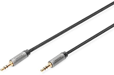 DIGITUS Câble de connexion audio - jack 3,5mm vers jack 3,5mm - câble AUX - câble stéréo - contacts dorés - câble tressé - 1m - noir - pour chaînes stéréo, home cinéma, barre de son, ordinateur
