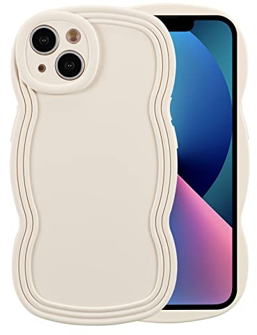 XIZYO Case for iPhone 13 6.1 Inch, Cute Solid Color Curly Wave Shape Frame Silicone Shockproof Case, for Women Girls Slim Soft TPU Full Camera Lens Protective Cover, Off-white