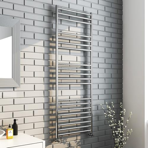 600mm (w) x 1600mm (h) Polished Stainless Steel Heated Towel Ladder Rail Bathroom Radiator - 2291 BTUs