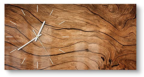 DEQORI Glasuhr | vertikal 60x30 cm | Motiv Detaillierte Holzmaserung | große XXL Design Uhr aus Glas | leise Wanduhr für Wohnzimmer & Küche | moderne Hingucker Uhr für die Wand