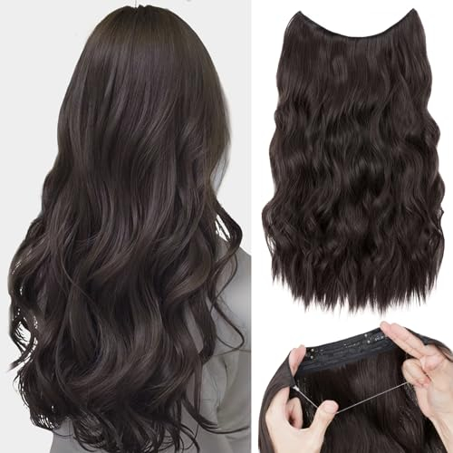 TESS Flip in Extensions 60 cm, Dunkelbraun Secrets Haare Extensions Gewellt 150g mit 4 Clips Extensions mit Band Synthetik Hair haarverlängerung mit Gummiband