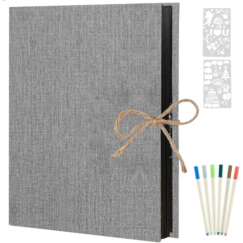 AIOR Selbstklebende Fotoalbum Einkleben und zum Selbstgestalten, Leinen Fotoalben Scrapbook 60 Schwarze Seiten, Retro Nachfüllbar Fotobuch, Geburtstag Jahrestag Geschenk (Grau)