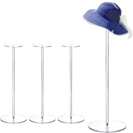 sourcing map Acrylic Hat Display Stand 4 Pack 15.7 Inch Hat and Wig Rack Riser Round Stand for Jewelry Baseball Cap, Fedora Hats, Cowboy Hats - Clear