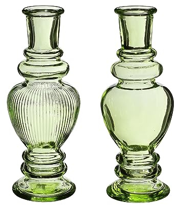 NaDeco Glasvase Bunt 'Venice' 2er Set - Wählbar in vielen Farben und Größen | Kerzenvase | Bunte Glasvasen | Deko Vasen | Ausgefallene Farbige Glasvasen, Farbe:Grün, Größe:h.15.5 Ø 5.7cm