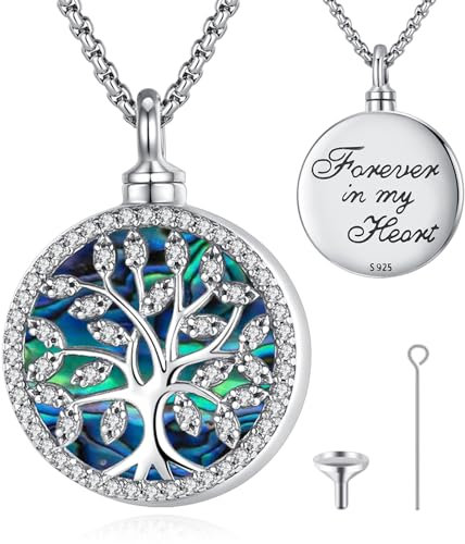 Eusense Urnenanhänger Baum des Lebens Halskette Kette für Asche 925 Silber Asche Baum des Lebens Urne Halskette Memorial Anhänger Schmuck für Frauen Männer
