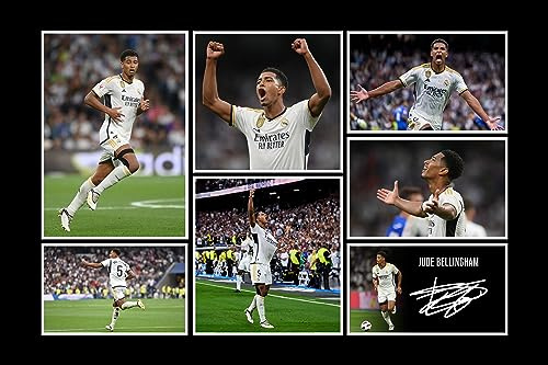 RJR PRINTS Montage Foto von Jude Bellingham Rea Madrid, signiert, 30,5 x 20,3 cm, mit Aufdruck, vorgedruckter Signatur, Autogramm, Fußballgeschenk