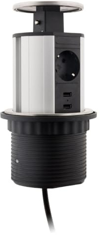 Multiprise encastrable Schuko 3 Prises + 2 USB Ø100m - Blanc/Noir - Otio
