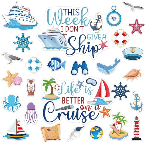 TREACLUB 27PCS Nautical Cruise Magnets - Large Funny Carnival Ship Magnets for Door & Fridge