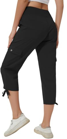 Huayuzh Damen Cargo Caprihose Wanderhose 3/4 Hose Sommer Cargohose Leichte Atmungsaktiv Athletisch Reisen Lässig Outdoorhose
