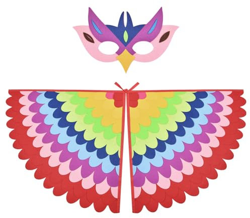 URAQT Alas Disfraz Pajaro Niño, 2pcs Disfraces Niña y Niños con Mascara y Alas de Pájaros, Capa Disfraz Pajaros de Fieltro de 3 a 8 Años, Ropa Carnaval Niña Niño para Halloween Navidad Cosplay Fiesta