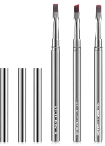 3Pcs Nail Art Clean-Up Brushes Set, Cleaning Mistake Polish On Cuticles Angled Round Flat Brush Acetone Resistant For Manicure Painting Design Cleaner Remover Tool Professional DIY