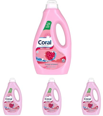 Coral Feinwaschmittel Wolle & Feines Flüssigwaschmittel für eine schonende Reinigung 23 WL 1,15 Liter (Packung mit 4)