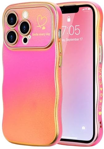 LCHULLE for iPhone 13 Pro Case for Women Girls,Cute Rainbow Colorful Wave Frame Curly Shape Love Heart Pattern Gradient Cover,Shockproof Camera Protection Phone Case for iPhone 13 Pro,Hot Pink