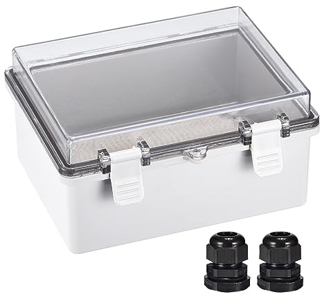 sourcing map Junction Box Electrical Enclosure IP67 Waterproof ABS Plastic with Hinged Cover, Mounting Plate, Wall Brackets, Cable Glands 8.7 x 6.7 x 4.3 Inch