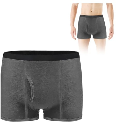 AOOWU Men's Incontinence Underpants Adult Washable Cotton Reusable Incontinence Briefs with Absorbent Pad Urine Capacity 300ML, Size L, Grey, 1 Pcs