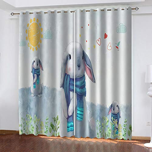 2Er Set Verdunkelungsvorhang 3D Druck Cartoon-Kaninchen Muster Vorhänge Blickdicht 240X264Cm (HxB) Gardinen Wohnzimmer Kinderzimmer Ösenvorhang Fensterdekoration Blickdichter